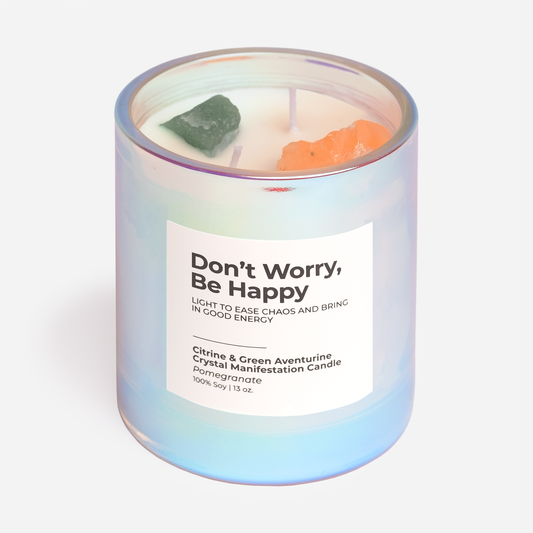 Jill & Ally - Don't Worry, Be Happy - Citrine & Green Aventurine Crystal Manifestation Candle