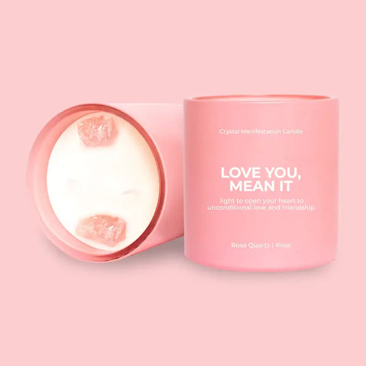 Jill & Ally - Love You, Mean It - Rose Quartz Crystal Manifestation Candle